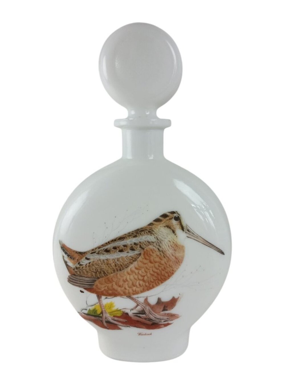 Field Birds Woodcock Milk Glass Decanter 1969 Empty Bottle #8 Vintage